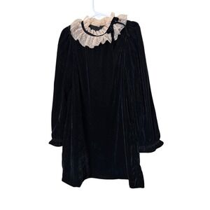 Janie and Jack Girls Black Velvet Dress Lace Ruffle Collar Bow Size 6 Holiday